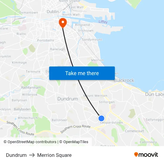 Dundrum to Merrion Square map