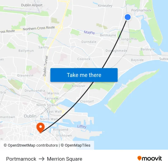 Portmarnock to Merrion Square map
