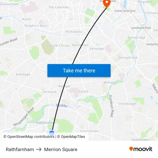 Rathfarnham to Merrion Square map