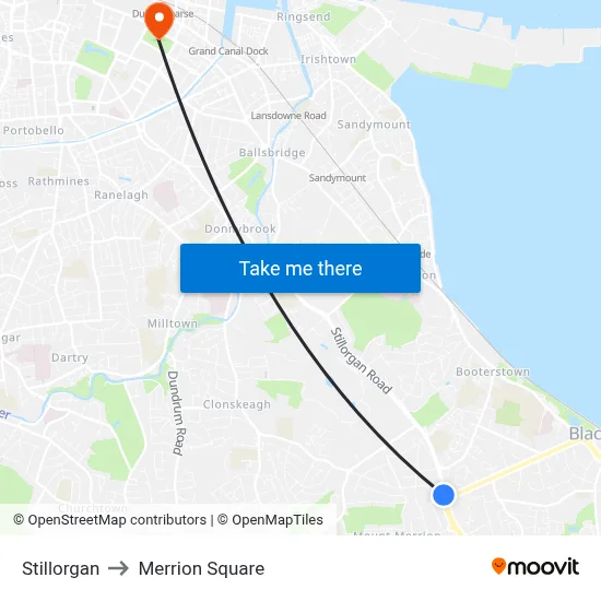 Stillorgan to Merrion Square map