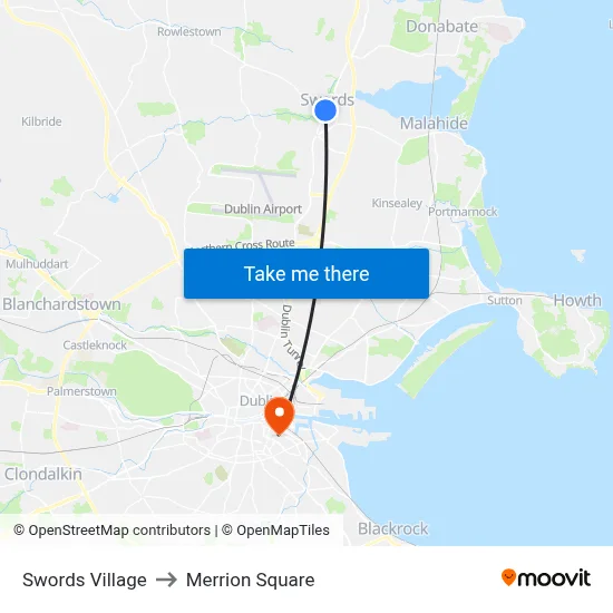 Swords Village to Merrion Square map