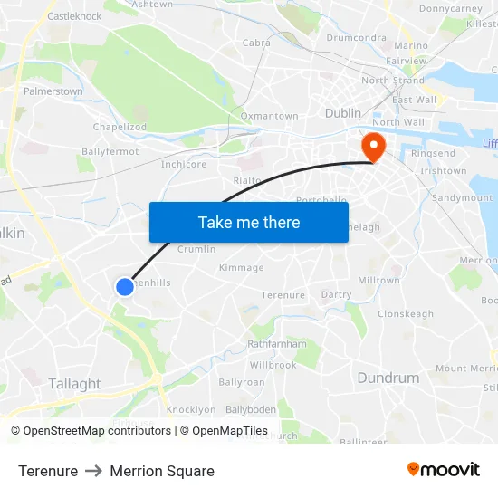 Terenure to Merrion Square map