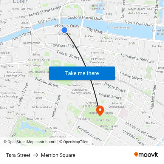 Tara Street to Merrion Square map