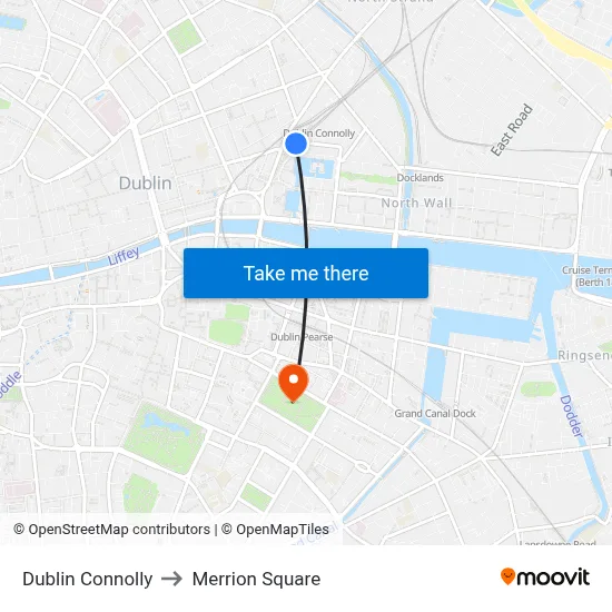 Dublin Connolly to Merrion Square map