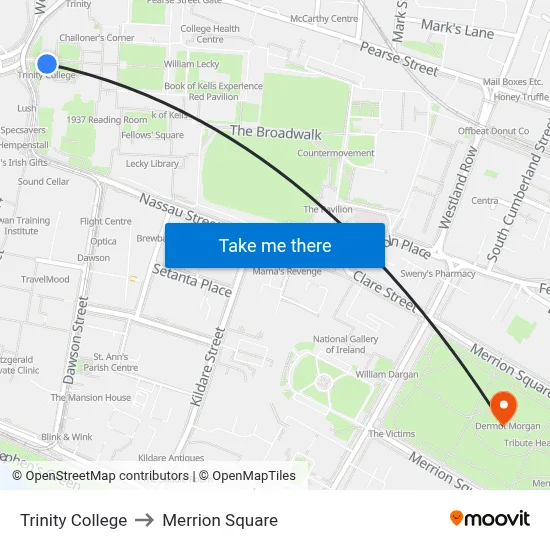 Trinity College to Merrion Square map