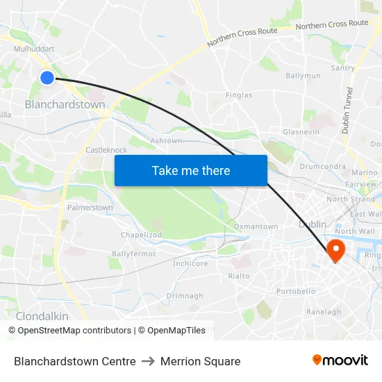 Blanchardstown Centre to Merrion Square map