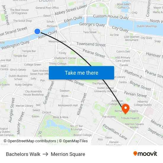 Bachelors Walk to Merrion Square map
