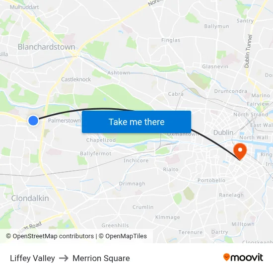 Liffey Valley to Merrion Square map