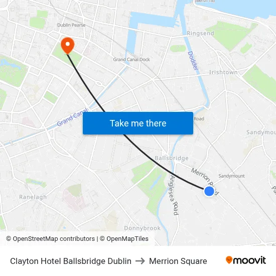Clayton Hotel Ballsbridge Dublin to Merrion Square map
