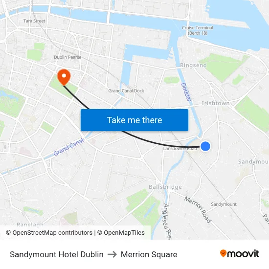 Sandymount Hotel Dublin to Merrion Square map
