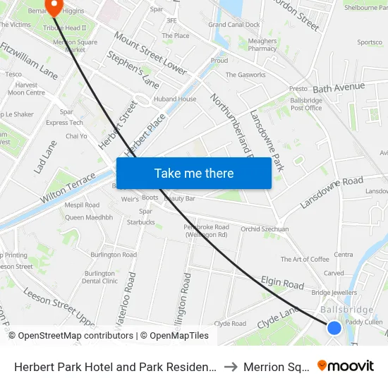 Herbert Park Hotel and Park Residence Dublin to Merrion Square map