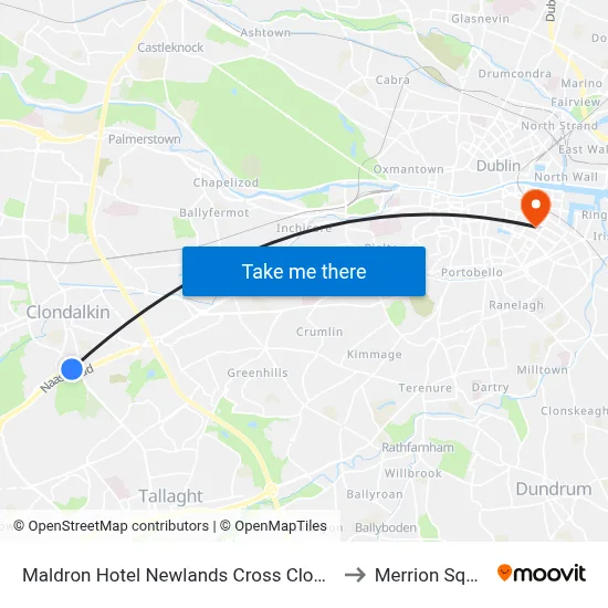 Maldron Hotel Newlands Cross Clondalkin to Merrion Square map