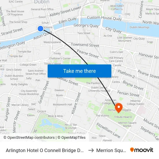 Arlington Hotel O Connell Bridge Dublin to Merrion Square map