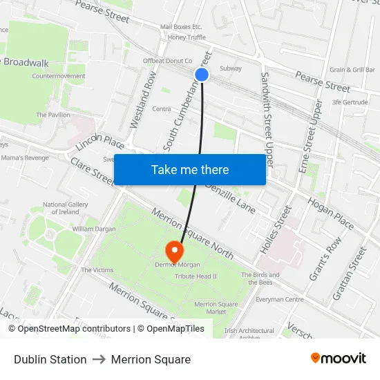 Dublin Station to Merrion Square map