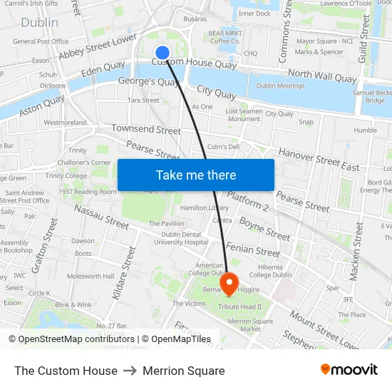 The Custom House to Merrion Square map