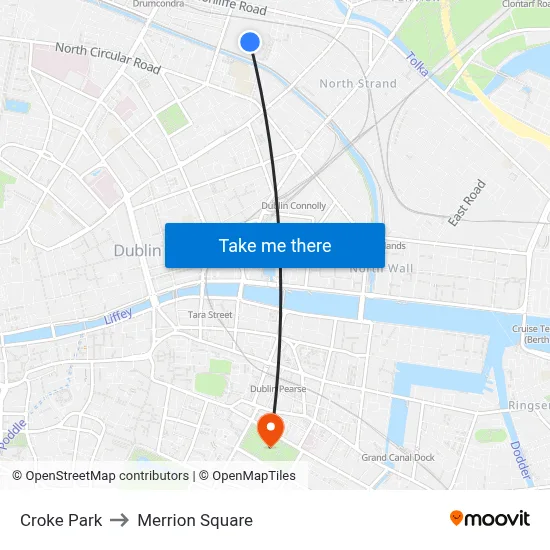 Croke Park to Merrion Square map