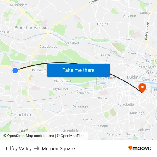 Liffey Valley to Merrion Square map