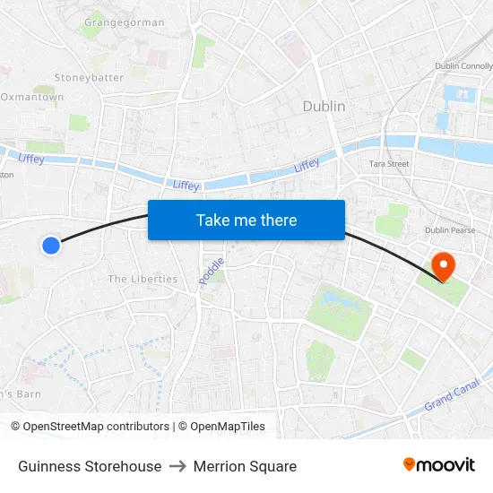 Guinness Storehouse to Merrion Square map