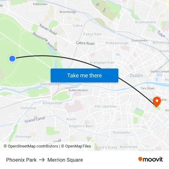Phoenix Park to Merrion Square map