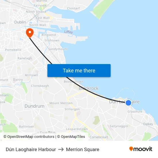 Dún Laoghaire Harbour to Merrion Square map