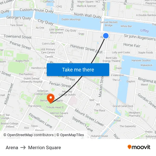 Arena to Merrion Square map