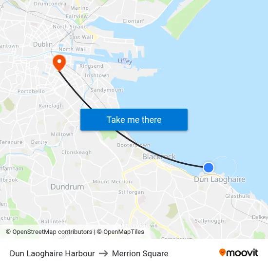 Dun Laoghaire Harbour to Merrion Square map