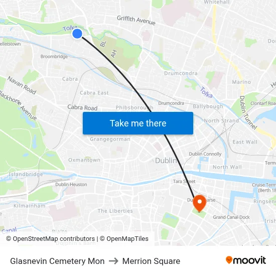 Glasnevin Cemetery Mon to Merrion Square map