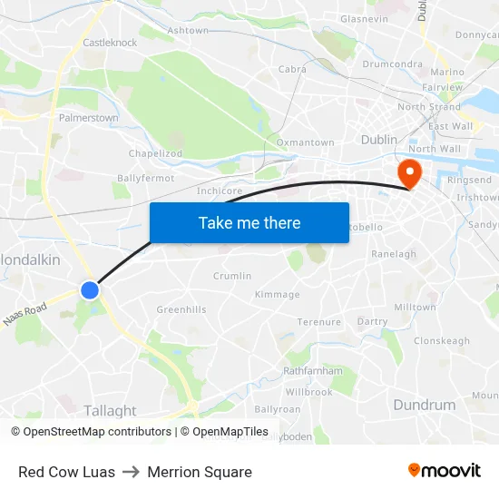 Red Cow Luas to Merrion Square map
