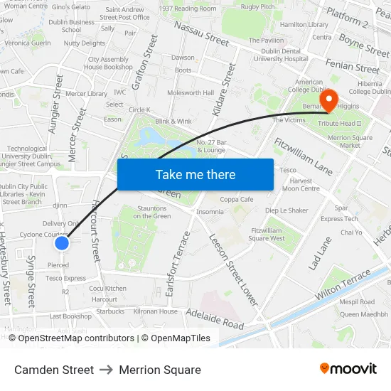 Camden Street to Merrion Square map