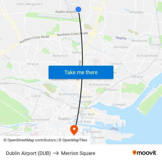 Dublin Airport (DUB) to Merrion Square map