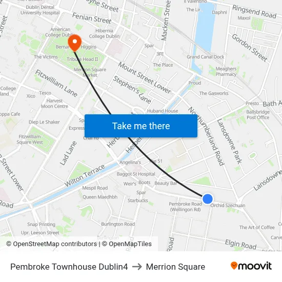 Pembroke Townhouse Dublin4 to Merrion Square map