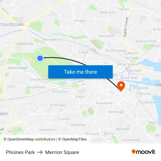 Phoinex Park to Merrion Square map