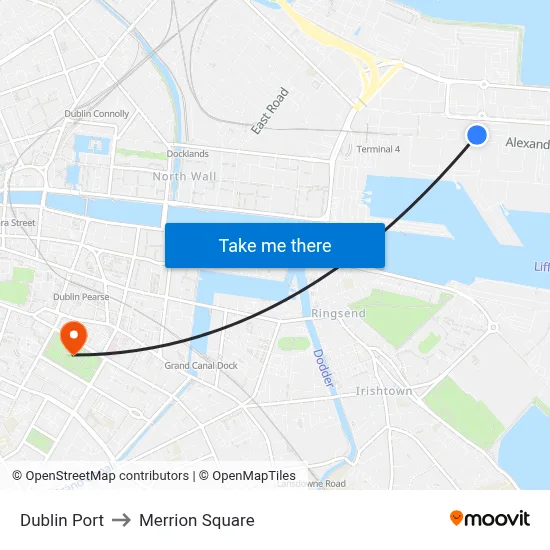 Dublin Port to Merrion Square map