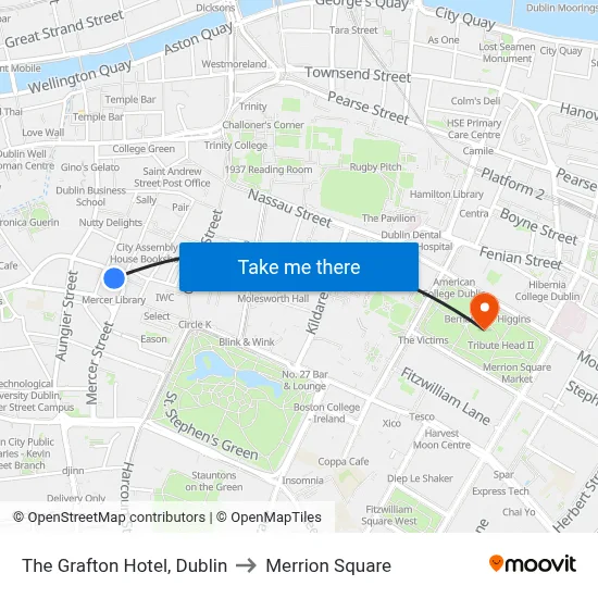 The Grafton Hotel, Dublin to Merrion Square map