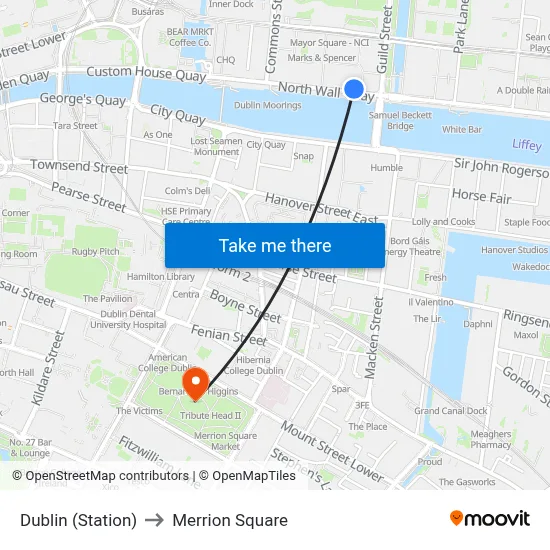Dublin (Station) to Merrion Square map