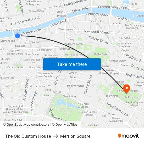 The Old Custom House to Merrion Square map