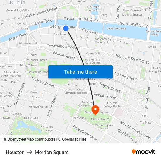 Heuston to Merrion Square map
