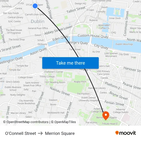O'Connell Street to Merrion Square map