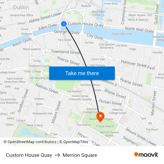 Custom House Quay to Merrion Square map