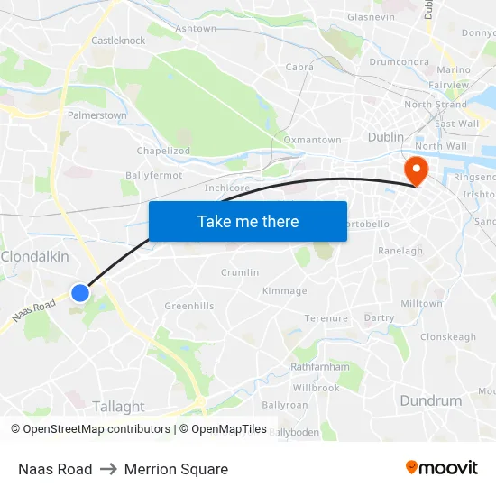 Naas Road to Merrion Square map