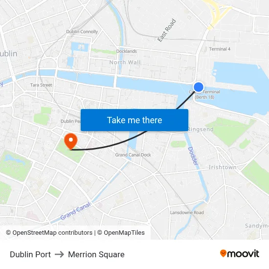 Dublin Port to Merrion Square map