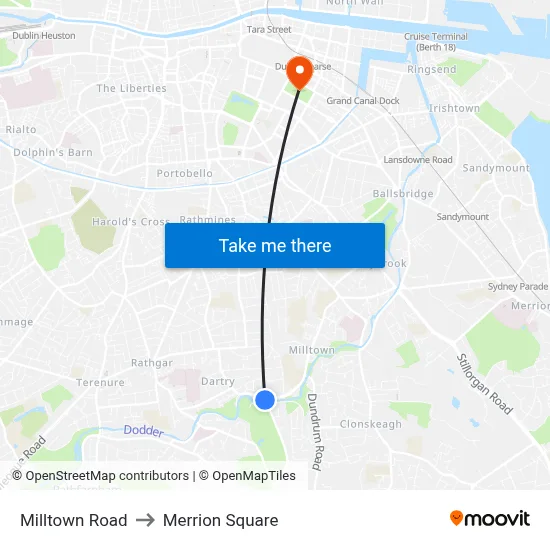 Milltown Road to Merrion Square map