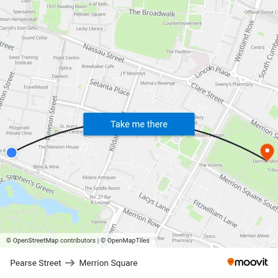 Pearse Street to Merrion Square map