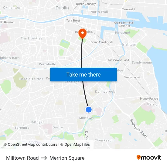 Milltown Road to Merrion Square map