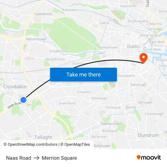 Naas Road to Merrion Square map