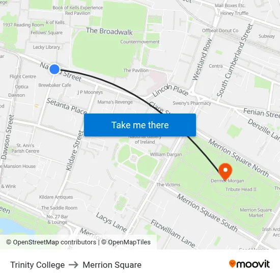 Trinity College to Merrion Square map