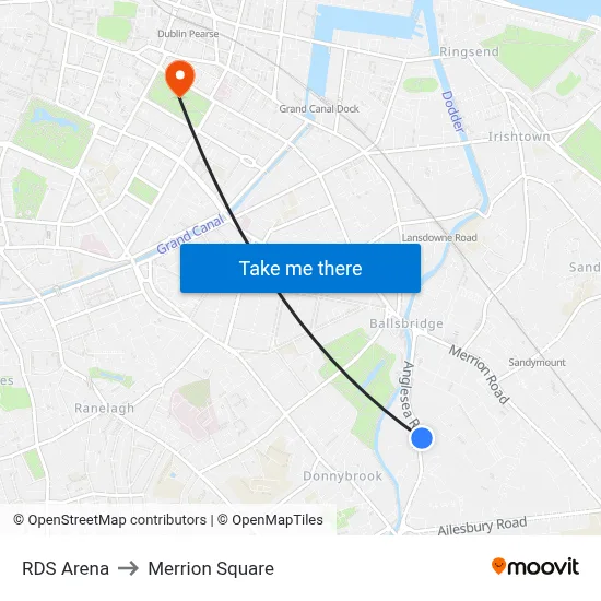 RDS Arena to Merrion Square map