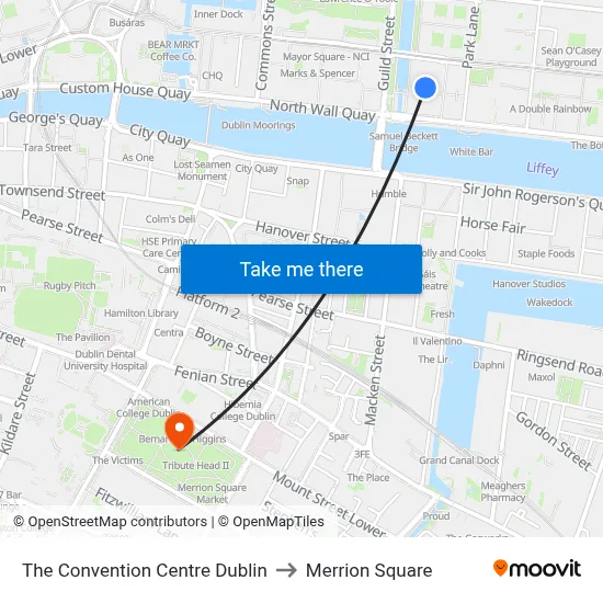 The Convention Centre Dublin to Merrion Square map