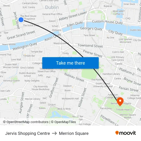 Jervis Shopping Centre to Merrion Square map
