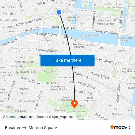 Busáras to Merrion Square map